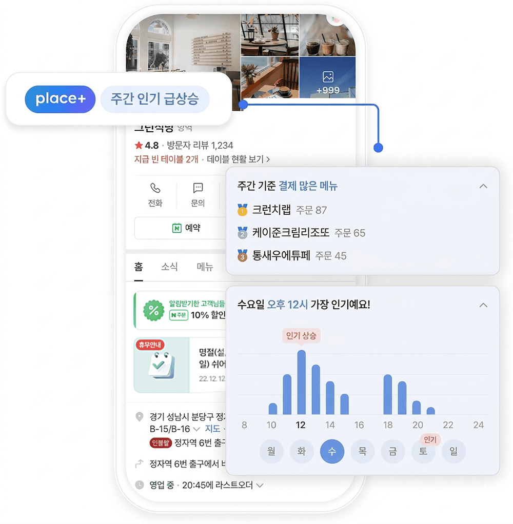 네이버 연동 마케팅 기능을 보여주는 화면